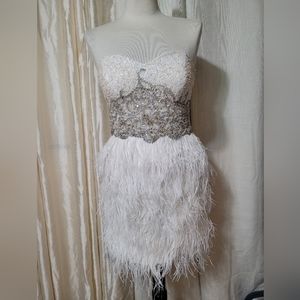 Ostrich feather, beaded, cocktail dress